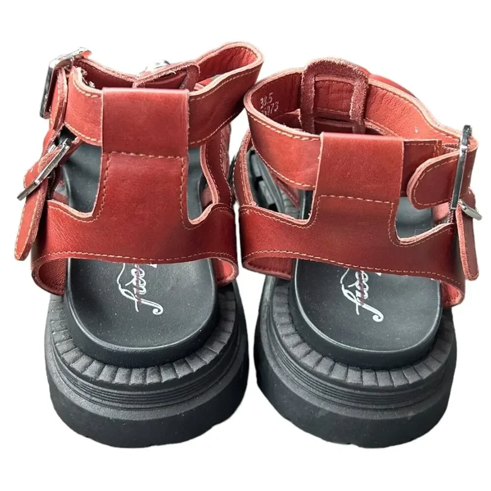 Free People Red Strappy Studded Gladiator Sandals